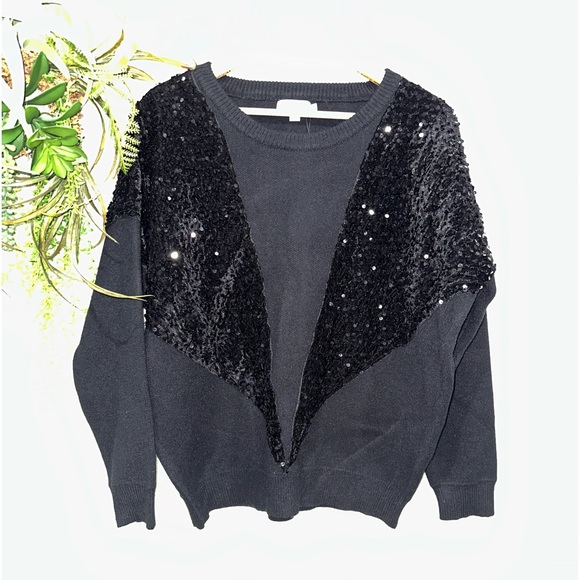 Molly Bracken Women’s Round Neck Tuxedo Sequin Sweater - Picture 5 of 6